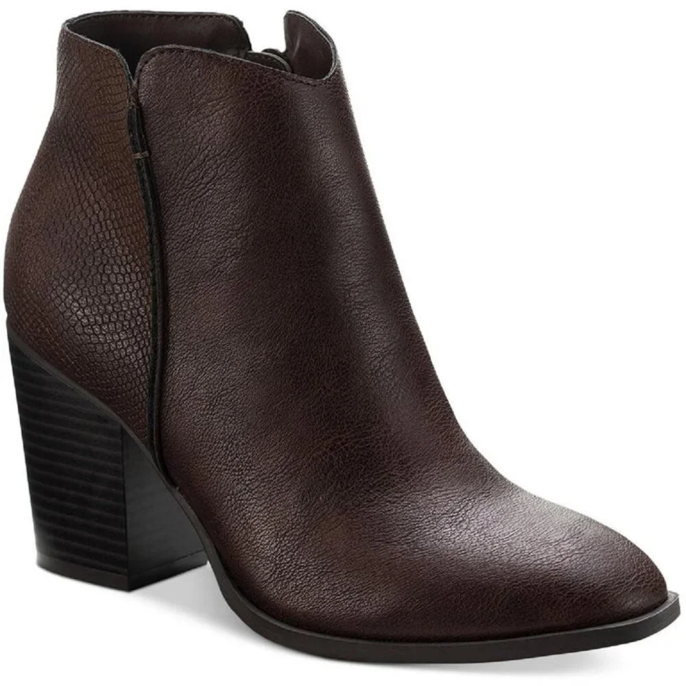 SUN + STONE Brown Ankle Boots Size 10 Faux Leather Macy's NEW $80